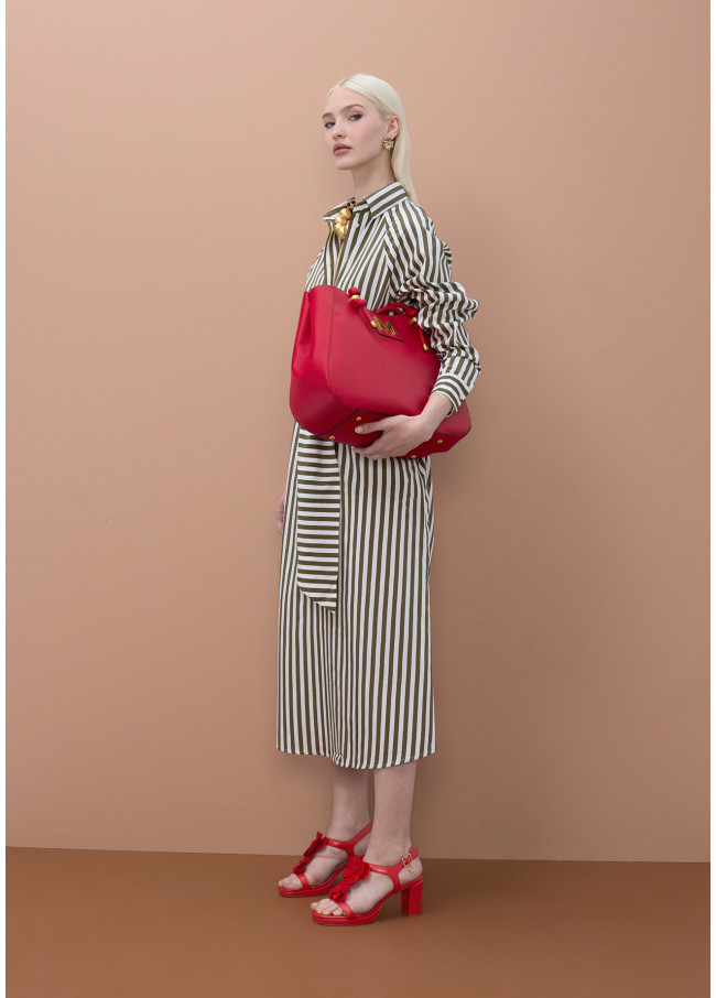 Abito Camicia in Popeline a Righe con Cintura