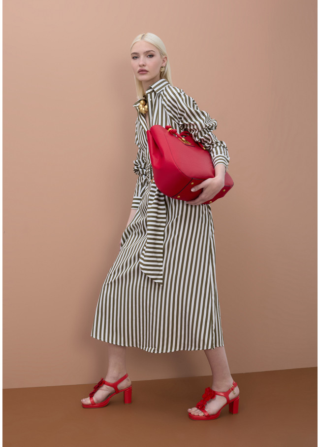 Striped Poplin Shirt Dress with Belt
