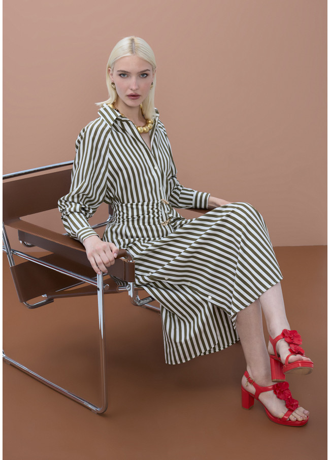 Gestreiftes Popeline-Hemdkleid mit Gürtel