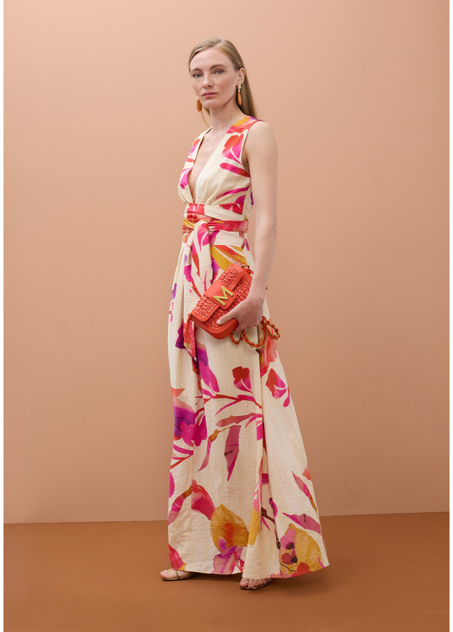 Robe à col en V avec ceinture réglable et...