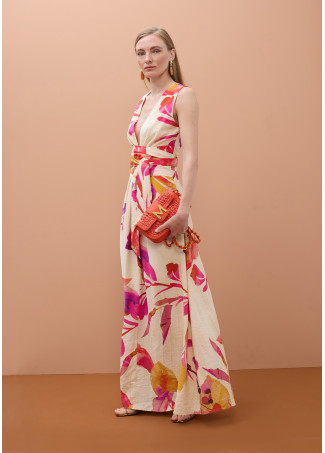 Robe à col en V avec ceinture réglable et imprimé floral