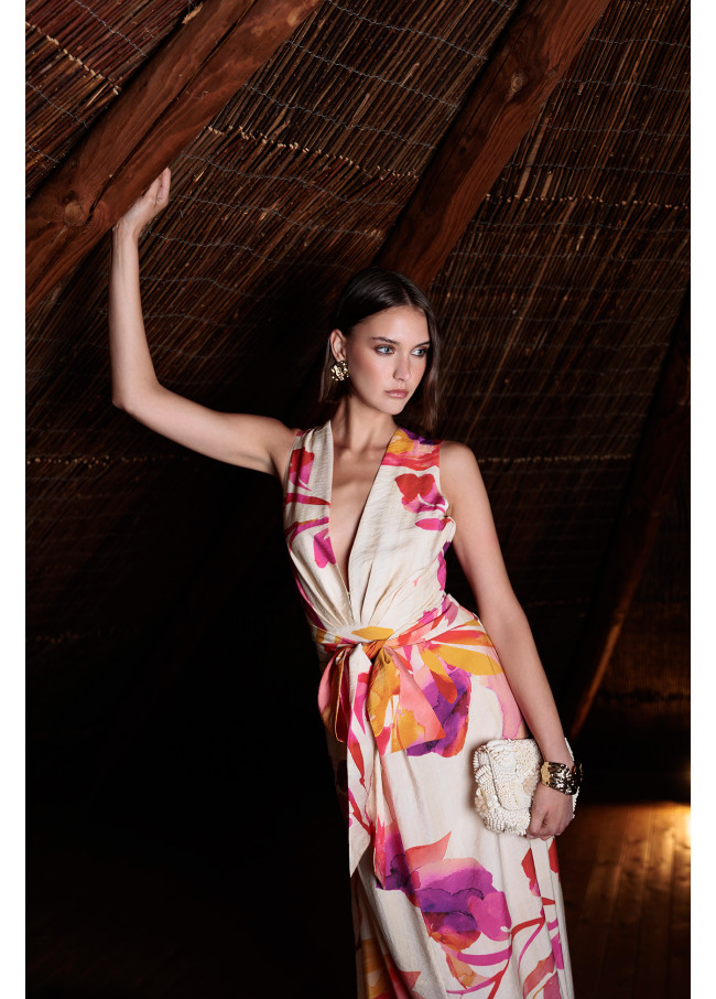 Robe à col en V avec ceinture réglable et...