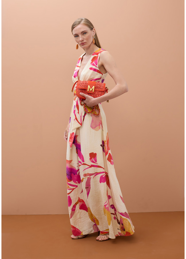 Robe à col en V avec ceinture réglable et...