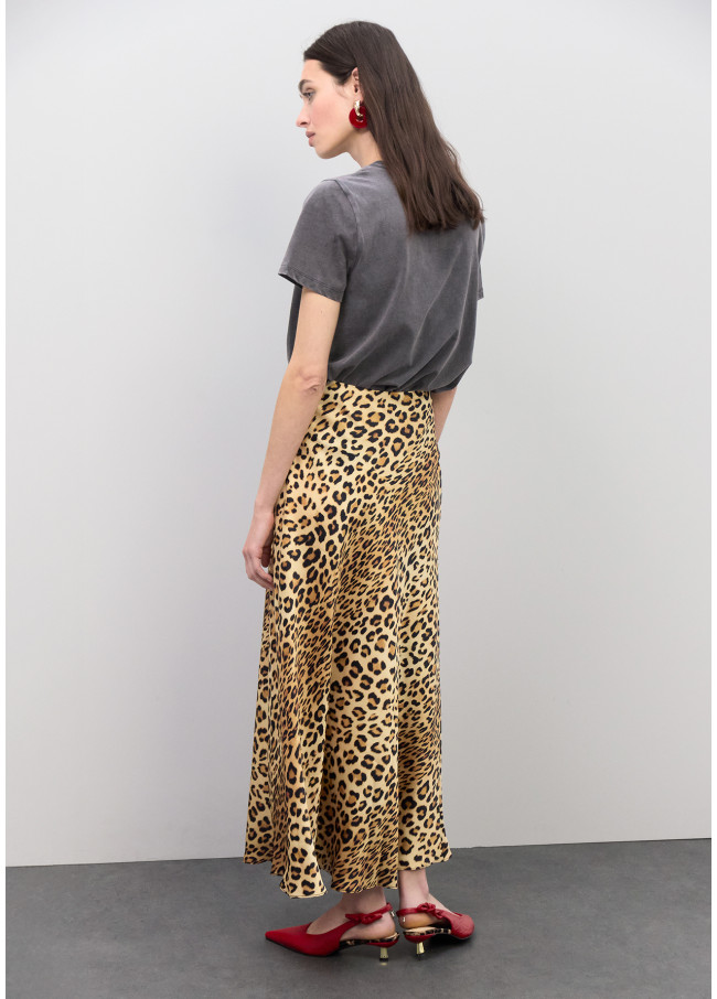 Satin Animal Print Skirt