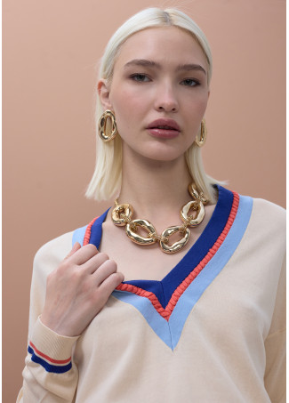 Jersey cuello pico a contraste y detalle trenza