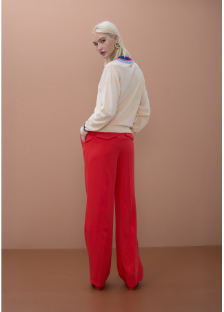 V-Neck Sweater with Contrasting Colors and Braid Detail