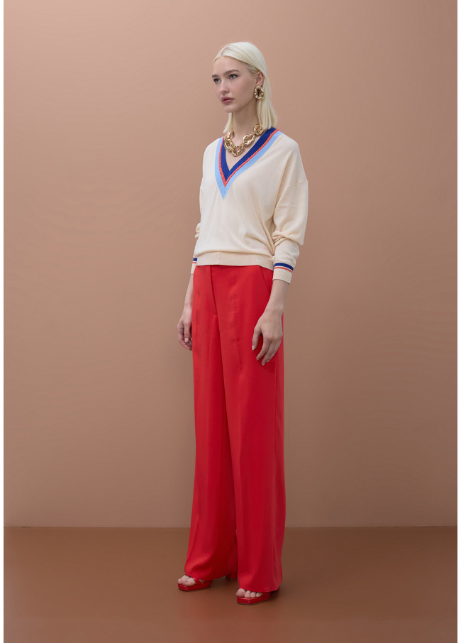 Jersey cuello pico a contraste y detalle trenza