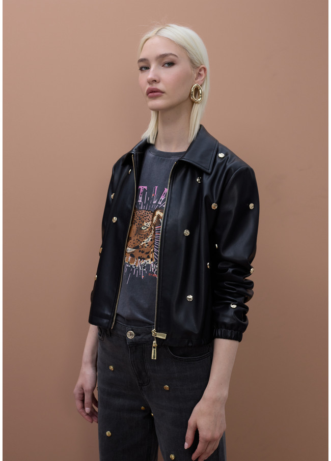 Jacke mit Runden Nieten in Lederoptik