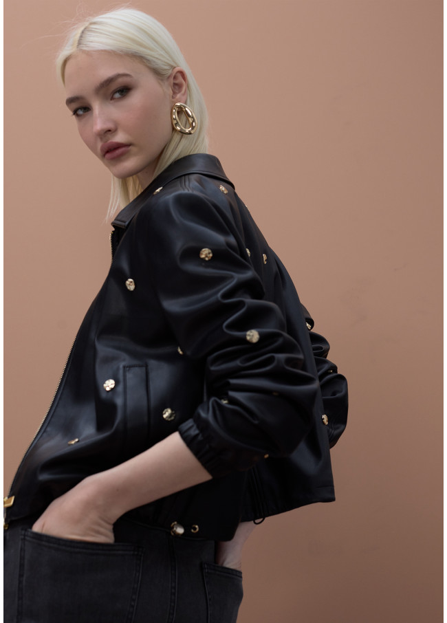 Blouson en Similicuir avec Clous Ronds