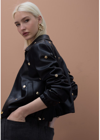 Jacket with Round Studs in Faux Leather