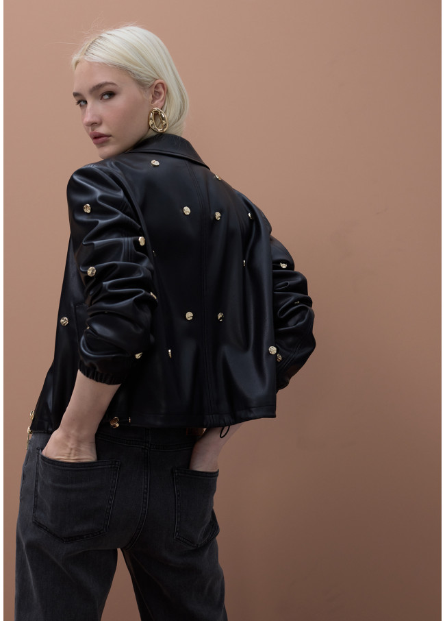 Blouson en Similicuir avec Clous Ronds