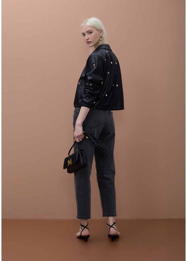 Giacca con Borchie Rotonde in Pelle Sintetica