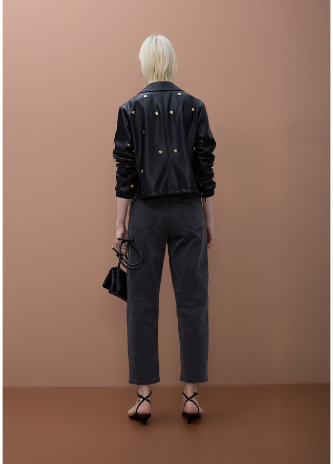 Jacket with Round Studs in Faux Leather