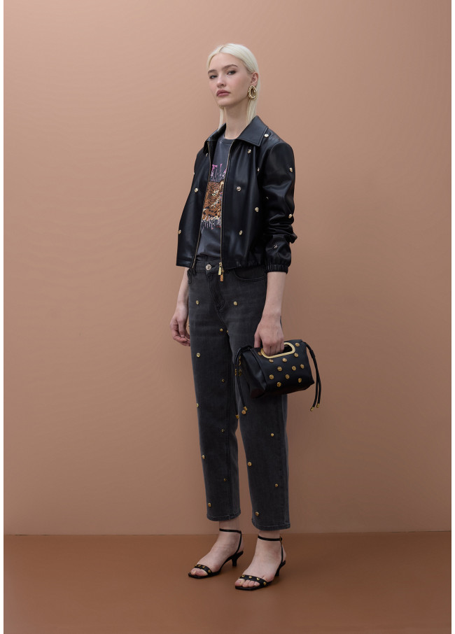 Blouson en Similicuir avec Clous Ronds