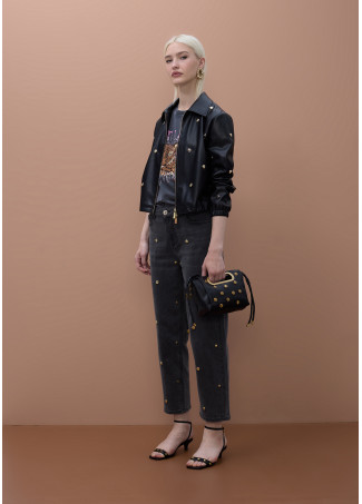 Blouson en Similicuir avec Clous Ronds