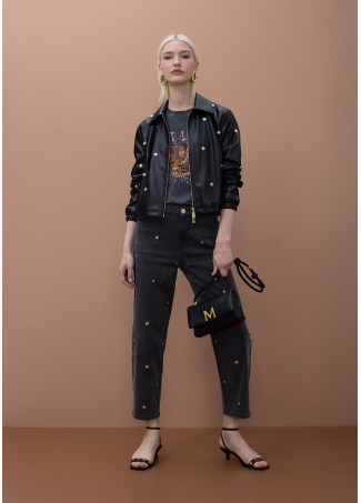 Jacket with Round Studs in Faux Leather