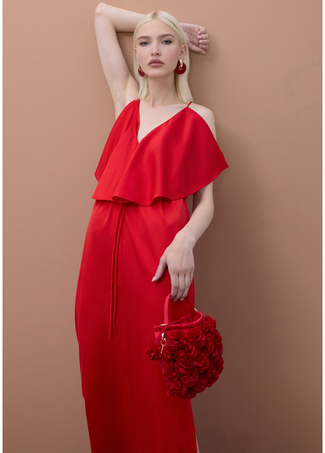 Vestido com Babados Decote V