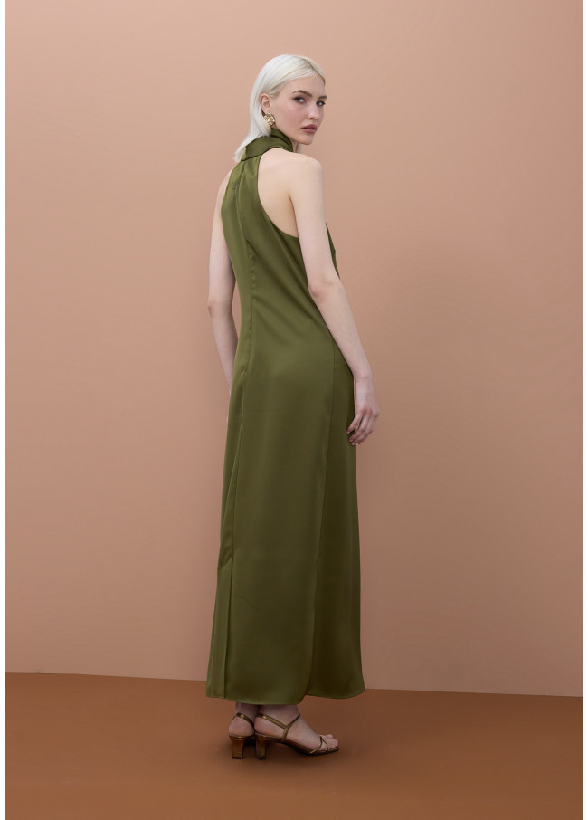 Robe Satinée à Col Halter
