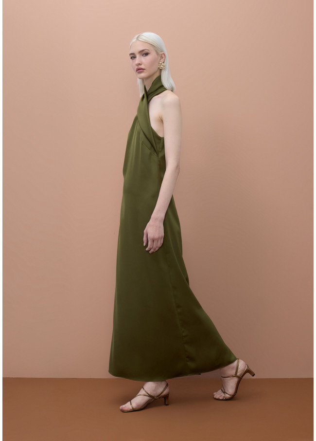Robe Satinée à Col Halter
