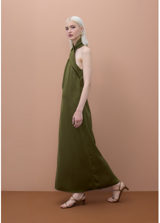 Vestido de Cetim com Gola Halter