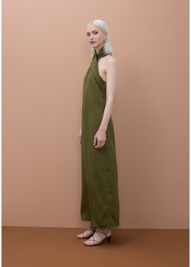 Vestido de Cetim com Gola Halter