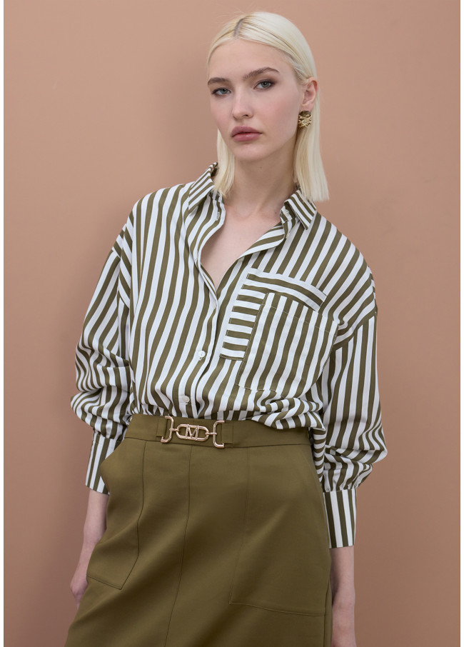 Chemise en Popeline Rayée avec Poche