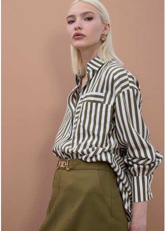 Camisa de Popeline Listrada com Bolso