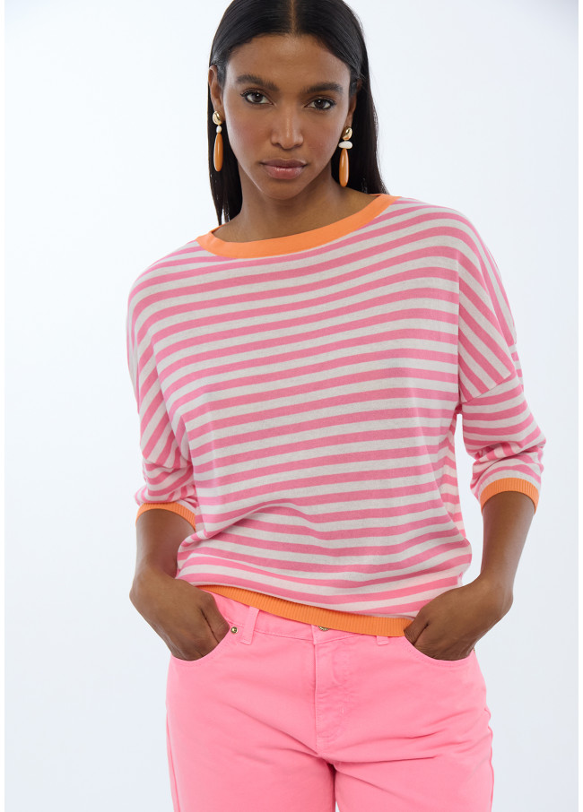 Bicolor Striped Jersey with French Sleeves