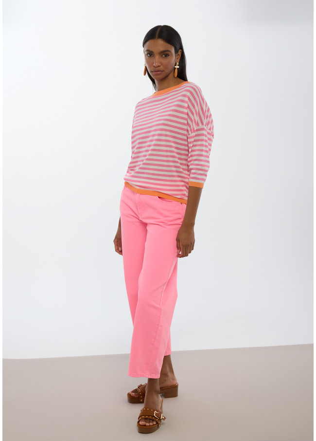 Bicolor Striped Jersey with French Sleeves