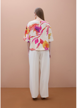 Blusa a Maniche Corte Stampa Floreale