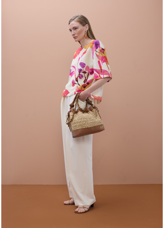 Blusa a Maniche Corte Stampa Floreale