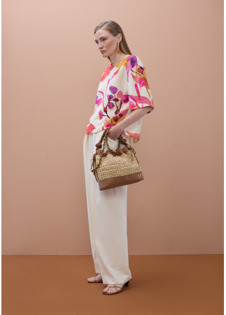 Blusa a Maniche Corte Stampa Floreale