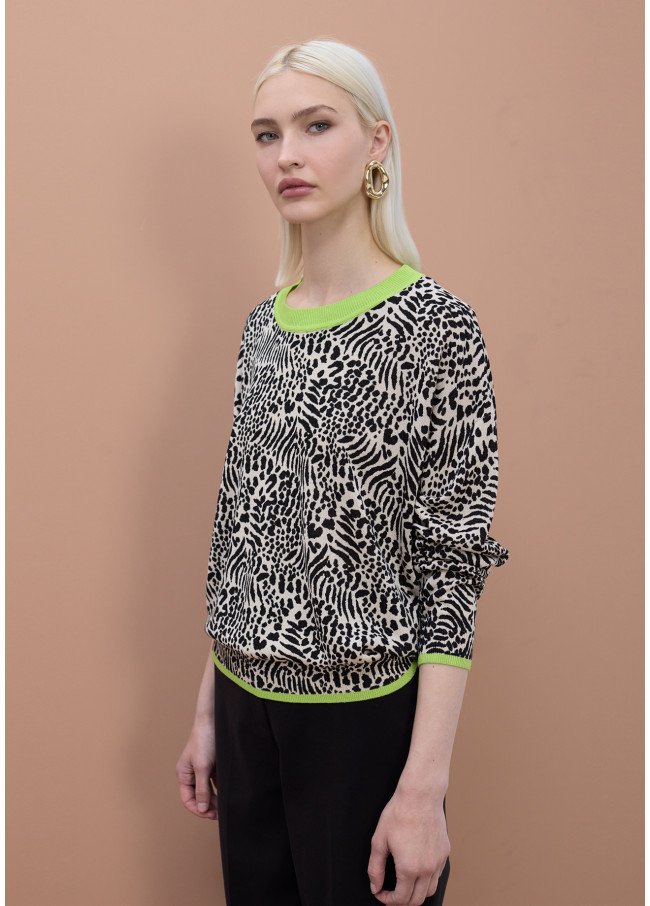 Jacquard Sweater with Contrast Rib