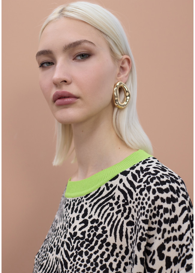 Jacquard-Pullover mit Kontrast-Ripp