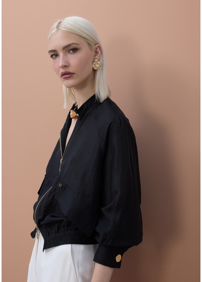 Raglan Sleeve Bomber Jacket with Pockets