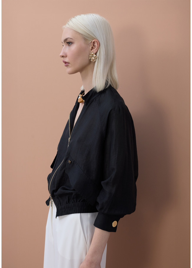 Raglan Sleeve Bomber Jacket with Pockets