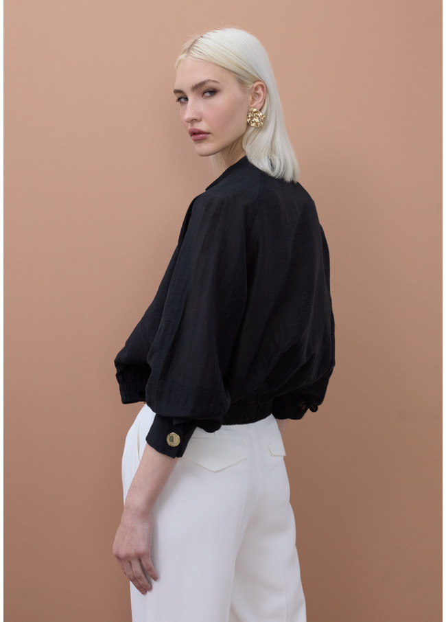 Jaqueta Tipo Bomber Manga Raglan com Bolsos