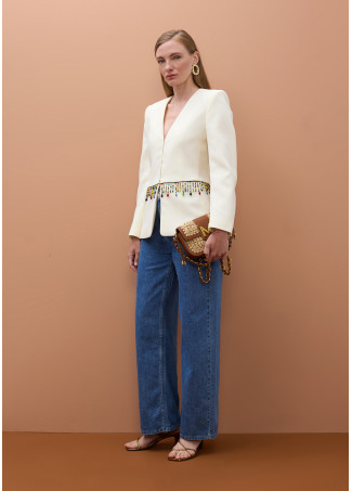 Taillierte Blazer mit bunten Steinen an der Taille