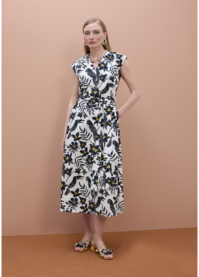 Papageienblatt Print Popeline Kleid