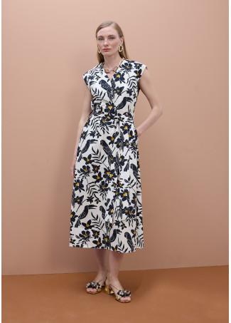 Papageienblatt Print Popeline Kleid