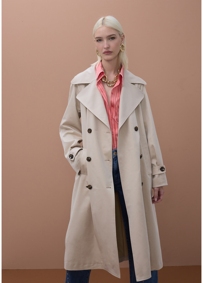 Double-Breasted Trench with Pleated Back