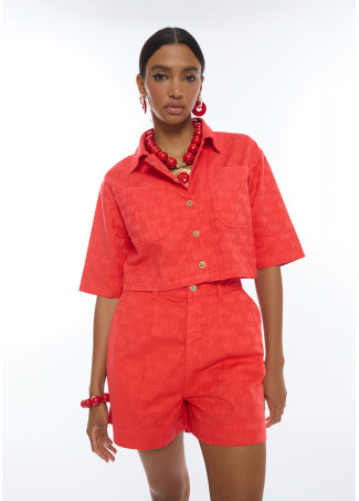 Short Sleeve Twill Overshirt with Jacquard Logo