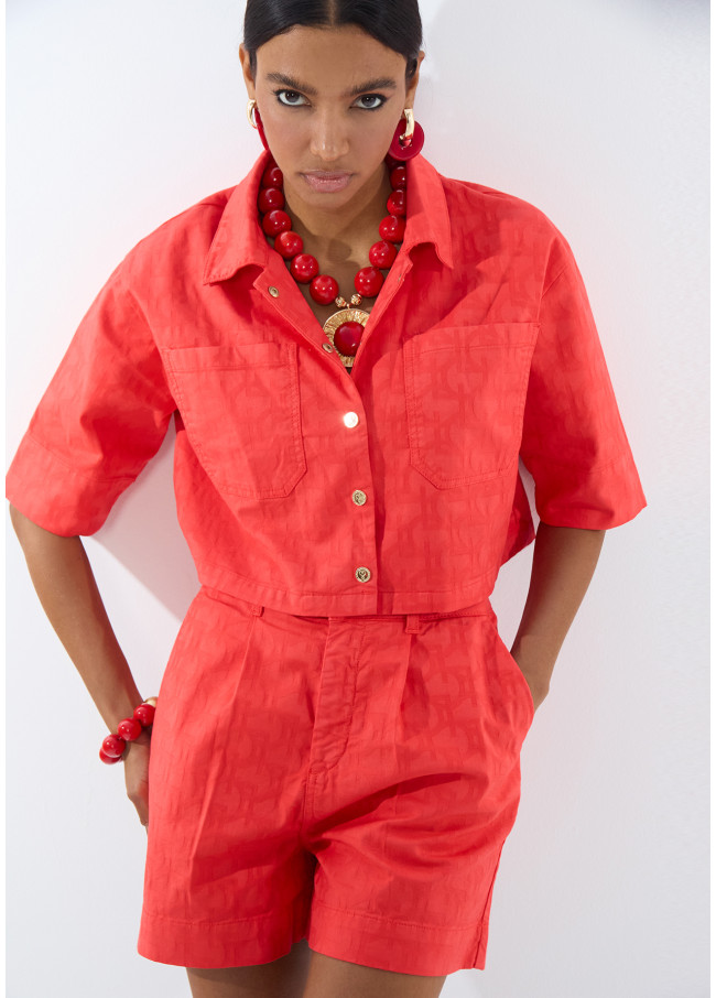 Sopra camicia in twill con logo Jacquard