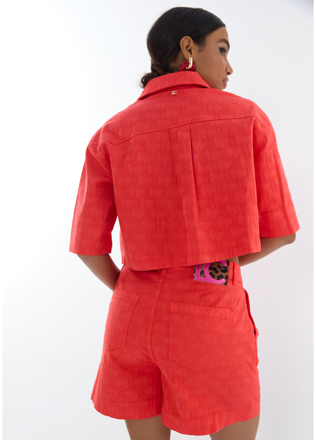 Sopra camicia in twill con logo Jacquard