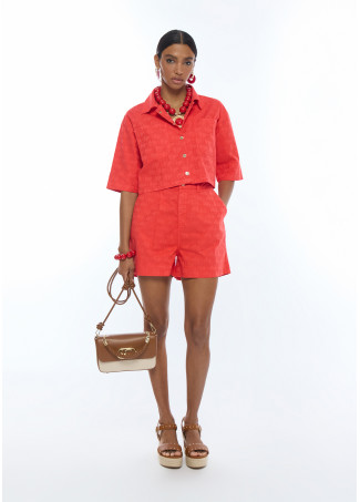 Surchemise en sergé à manches courtes avec logo Jacquard