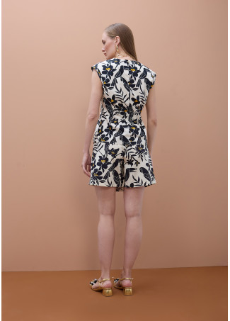 Parrot Leaf Print V-Neck Poplin Top