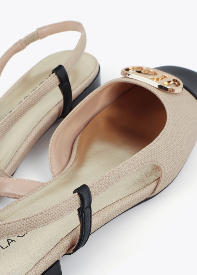 Bicolor Flat Shoe with Metallic Logo Detail
