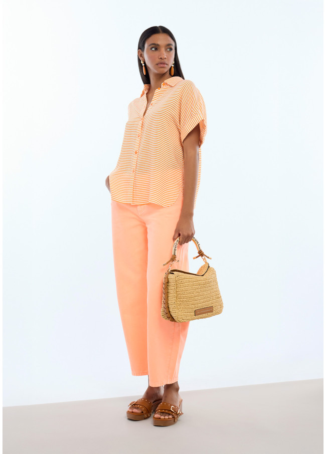 Camicia a Righe Orizzontali a Maniche Corte