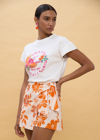 Jupe-culotte courte à imprimé palmiers