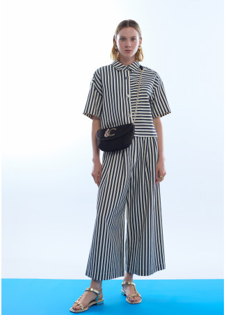 Short Sleeve Rustic Twill Striped Overshirt